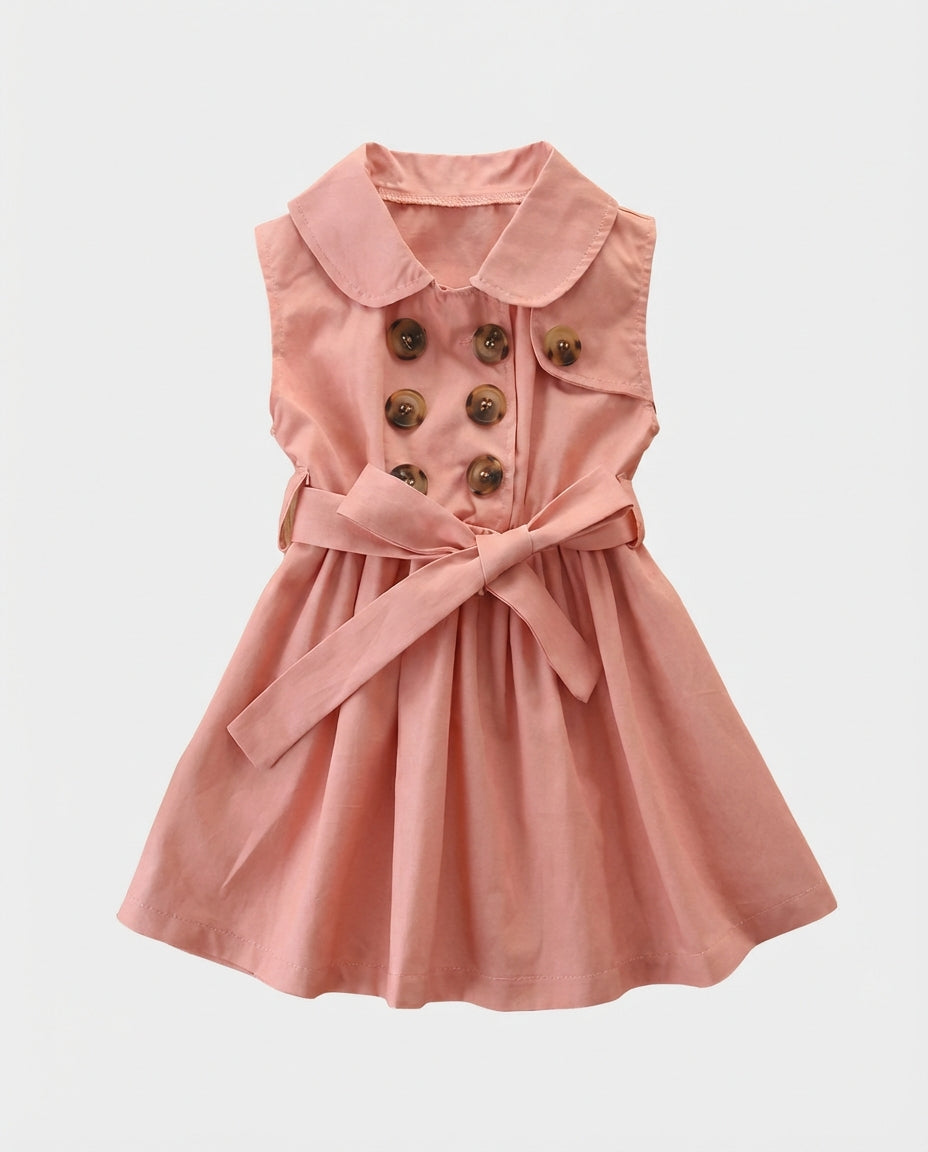 Baby Clothing Dress Girls Sleeveless Button Front | Tie Waist Style