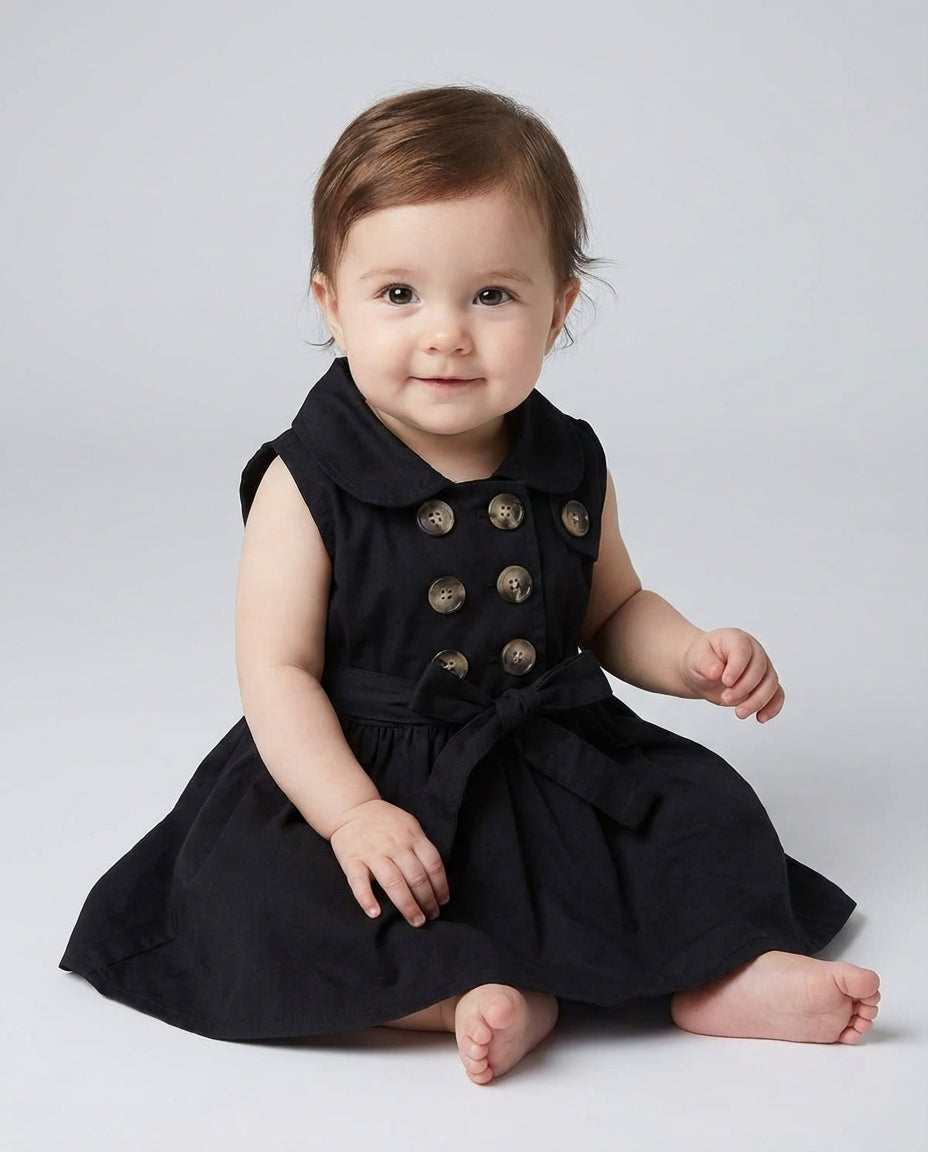 Baby Clothing Dress Girls Sleeveless Button Front | Tie Waist Style