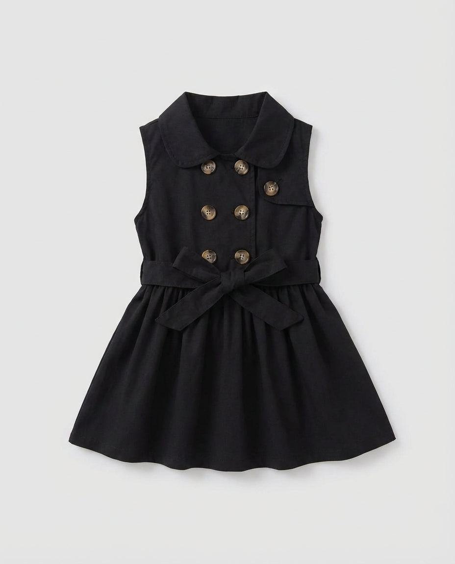 Baby Clothing Dress Girls Sleeveless Button Front | Tie Waist Style