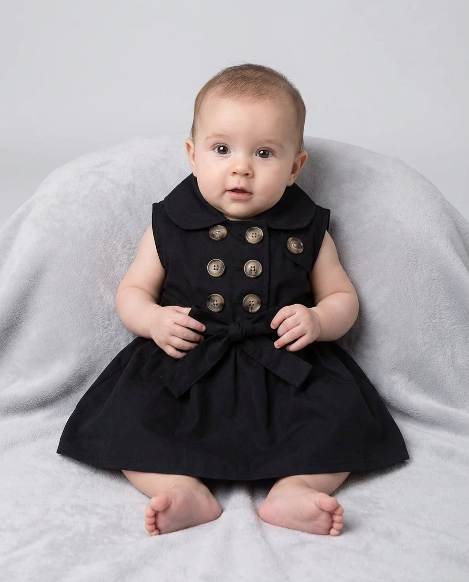 Baby Clothing Dress Girls Sleeveless Button Front | Tie Waist Style