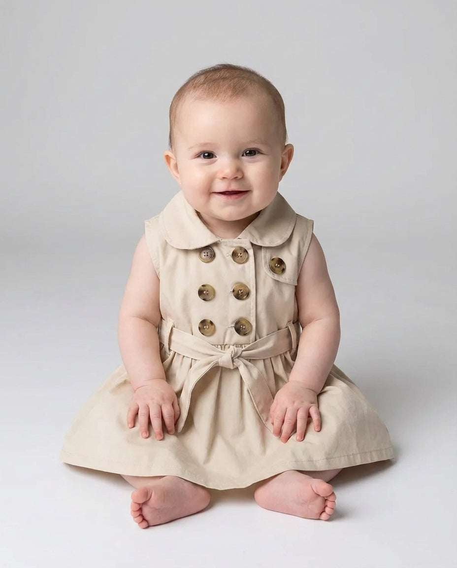 Baby Clothing Dress Girls Sleeveless Button Front | Tie Waist Style