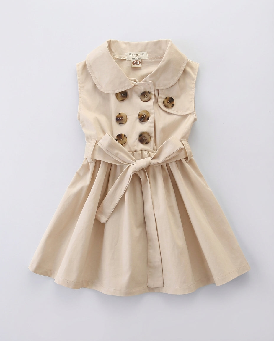 Baby Clothing Dress Girls Sleeveless Button Front | Tie Waist Style
