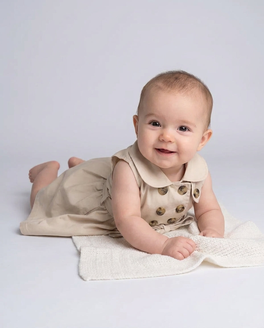 Baby Clothing Dress Girls Sleeveless Button Front | Tie Waist Style