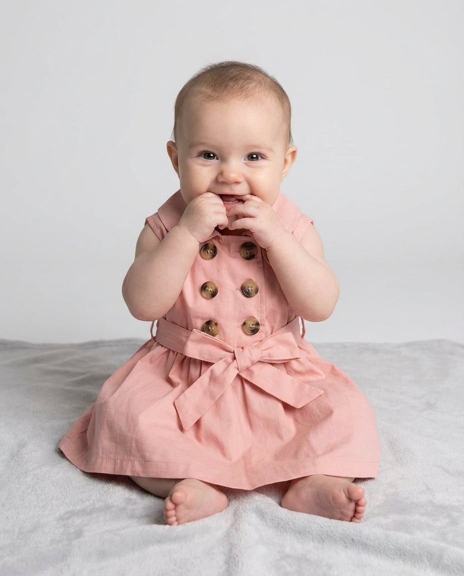 Baby Clothing Dress Girls Sleeveless Button Front | Tie Waist Style