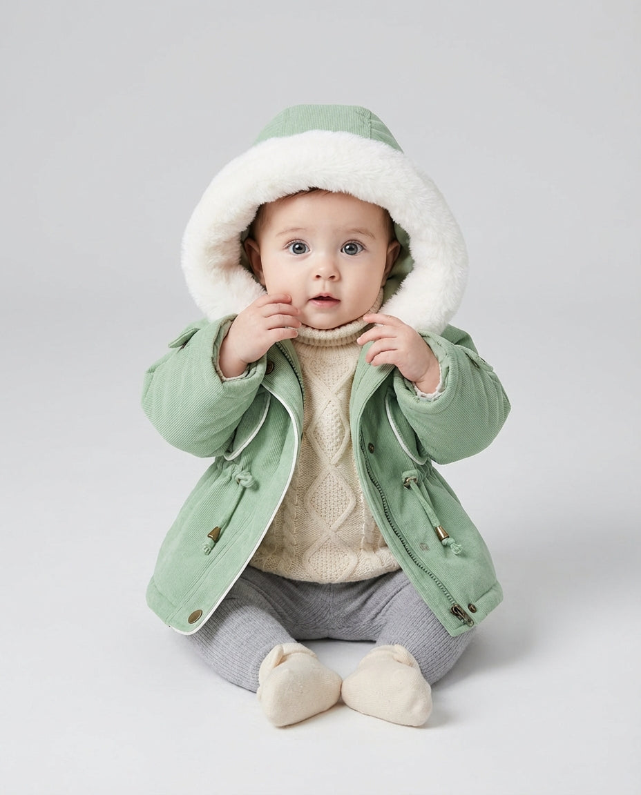 Baby Clothing Jacket Girls Plush Collar Zip Coat | Winter Style