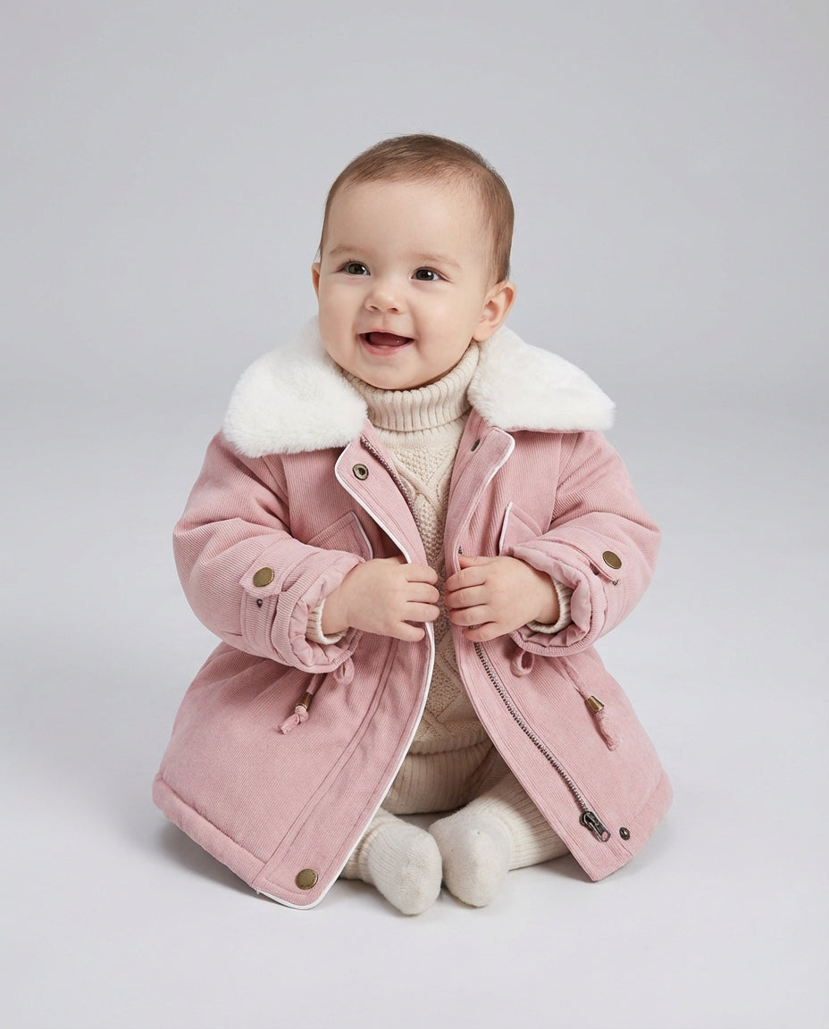 Baby Clothing Jacket Girls Plush Collar Zip Coat | Winter Style