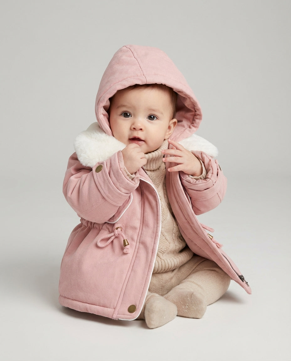 Baby Clothing Jacket Girls Plush Collar Zip Coat | Winter Style
