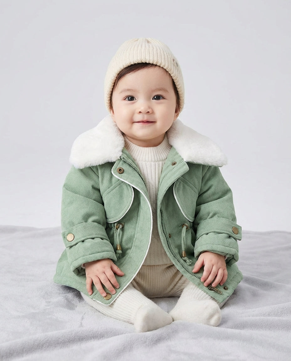 Baby Clothing Jacket Girls Plush Collar Zip Coat | Winter Style