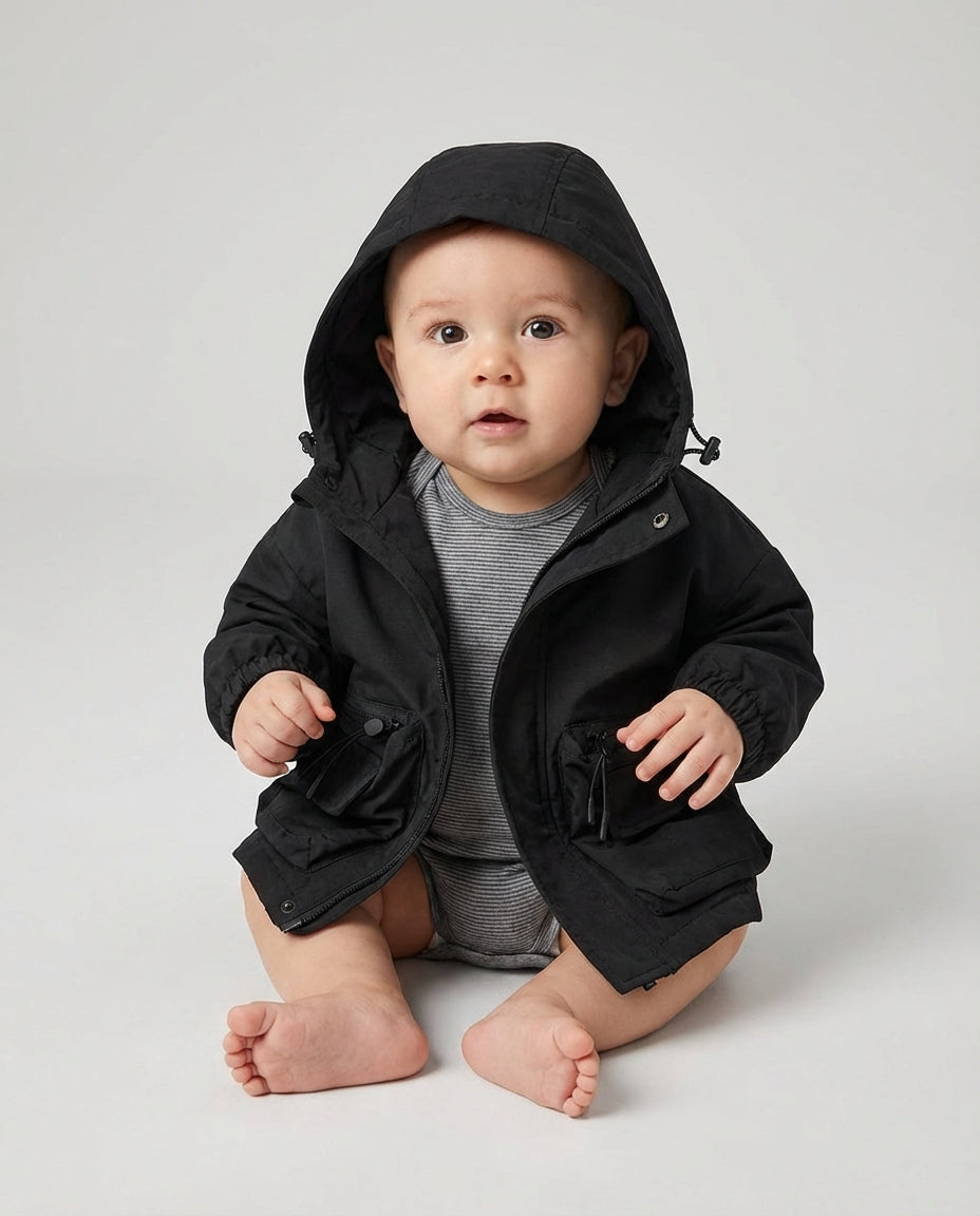Baby Clothing Soft Shell Jacket Boys Hooded Zip Coat | Cargo Style