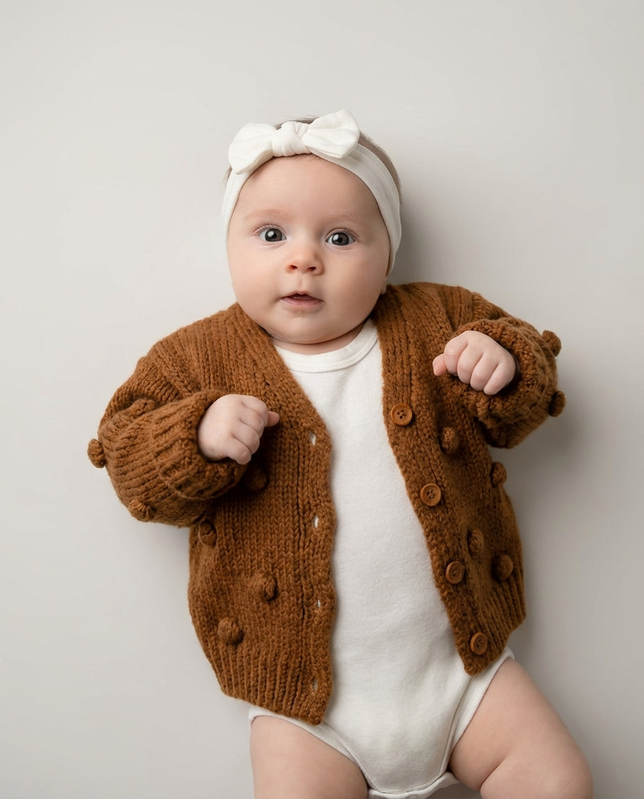 Baby Clothing Sweater Girls Button Knit Cardigan | Pom Detail