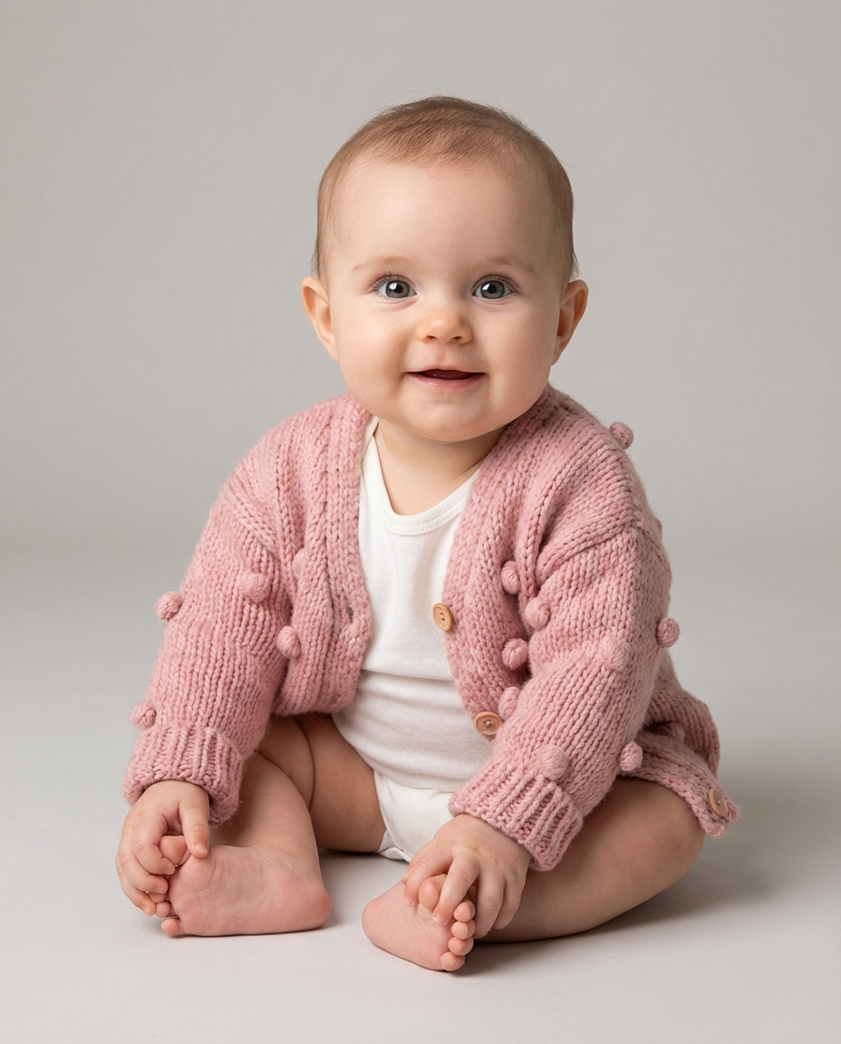 Baby Clothing Sweater Girls Button Knit Cardigan | Pom Detail