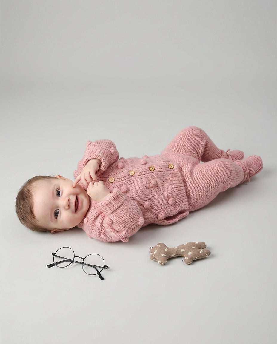 Baby Clothing Sweater Girls Button Knit Cardigan | Pom Detail