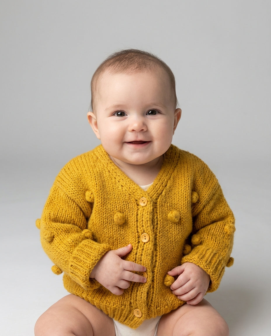 Baby Clothing Sweater Girls Button Knit Cardigan | Pom Detail