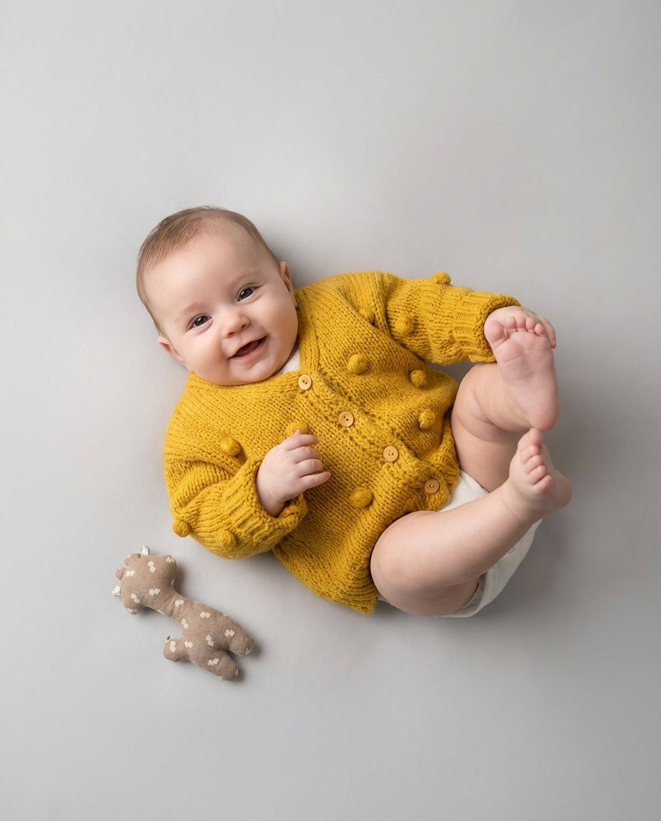 Baby Clothing Sweater Girls Button Knit Cardigan | Pom Detail