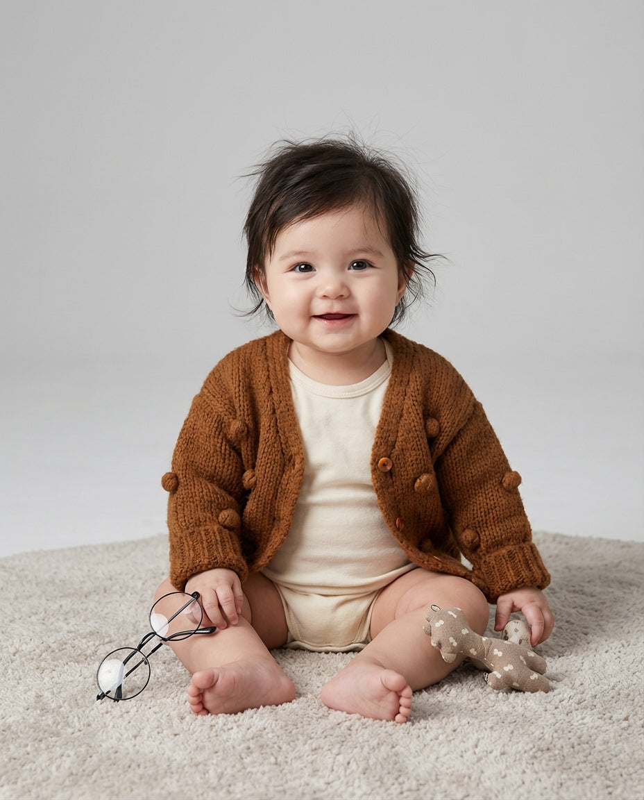 Baby Clothing Sweater Girls Button Knit Cardigan | Pom Detail